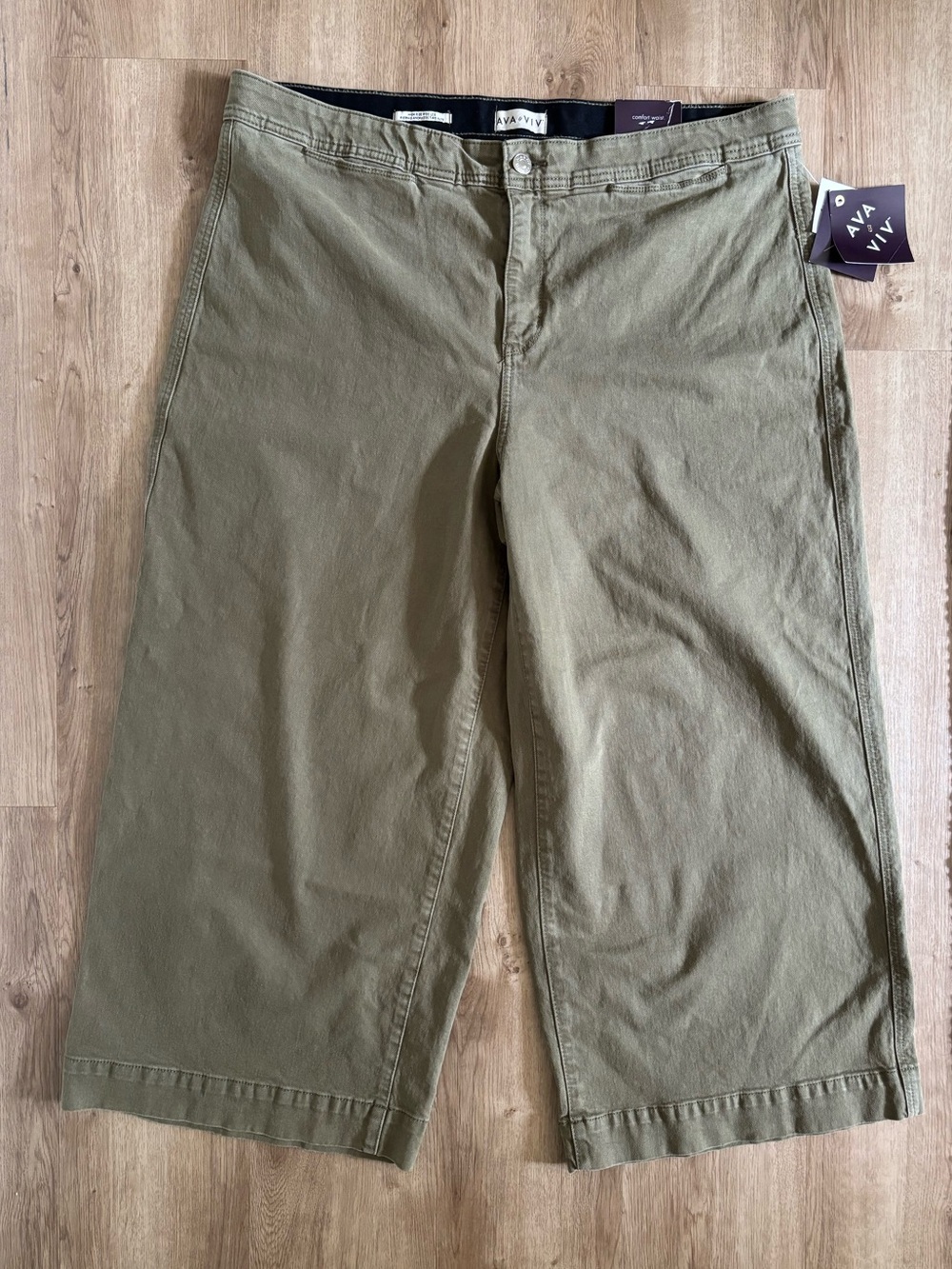 Ava + Viv Wide Leg Pants Women’s 20 Olive Green High Rise Stretch